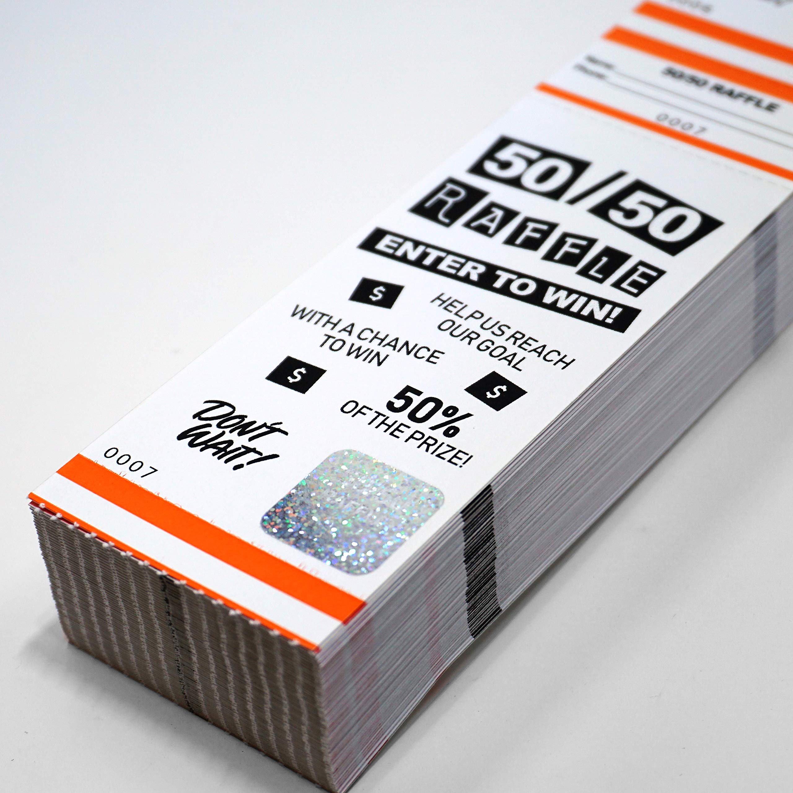 50/50 Raffle Tickets (Box of 100) - Orange Event Fundraising Tickets by MyZone Printing - Fast & Secure for Charity Events, School Fundraisers & Community Raffles