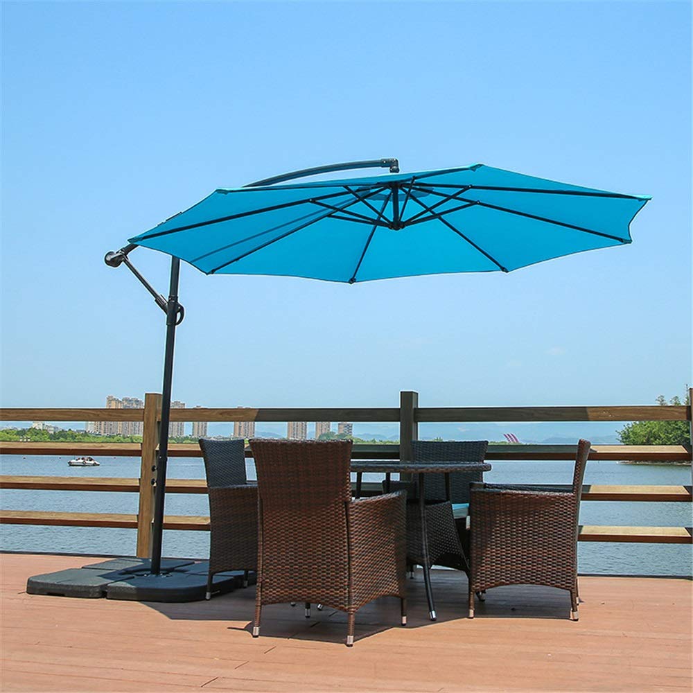 10FT ATAI Cantilever Offset Patio Umbrella - Outdoor Market Hanging Umbrella with Crank & Cross Base - Blue Garden Umbrella for Poolside, Backyard, Restaurant & Beach Use