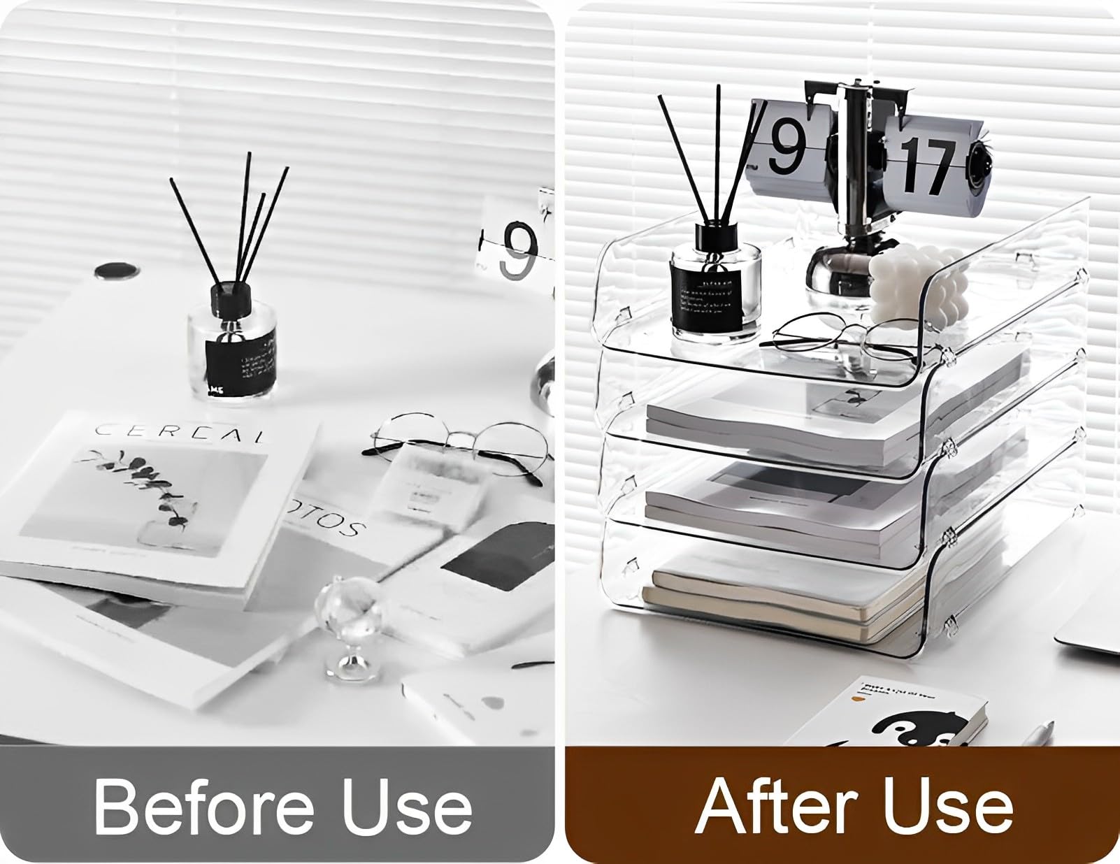 4 Pack Clear Stackable Paper Tray Organizer for Desk - Office Desk Organizer for Notes, Pens, Files & Documents - A4 Paper Holder for Home & Office Workspace Organization