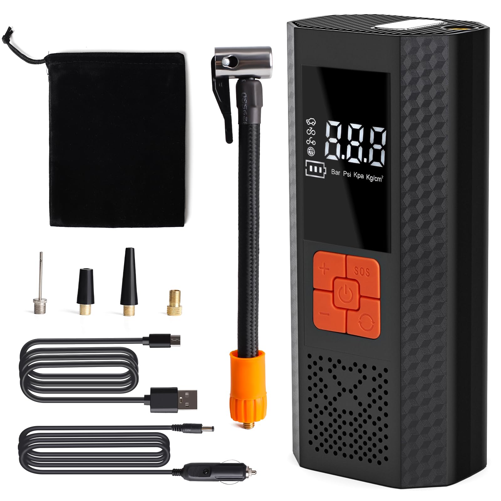 Portable Air Compressor for Car Tires - 150PSI Electric Tire Inflator with LED Light - Universal Air Pump for Motorcycle, E-Bike & Bicycle - Perfect for Road Trips, Emergency Flat Tires & Home Garage Use