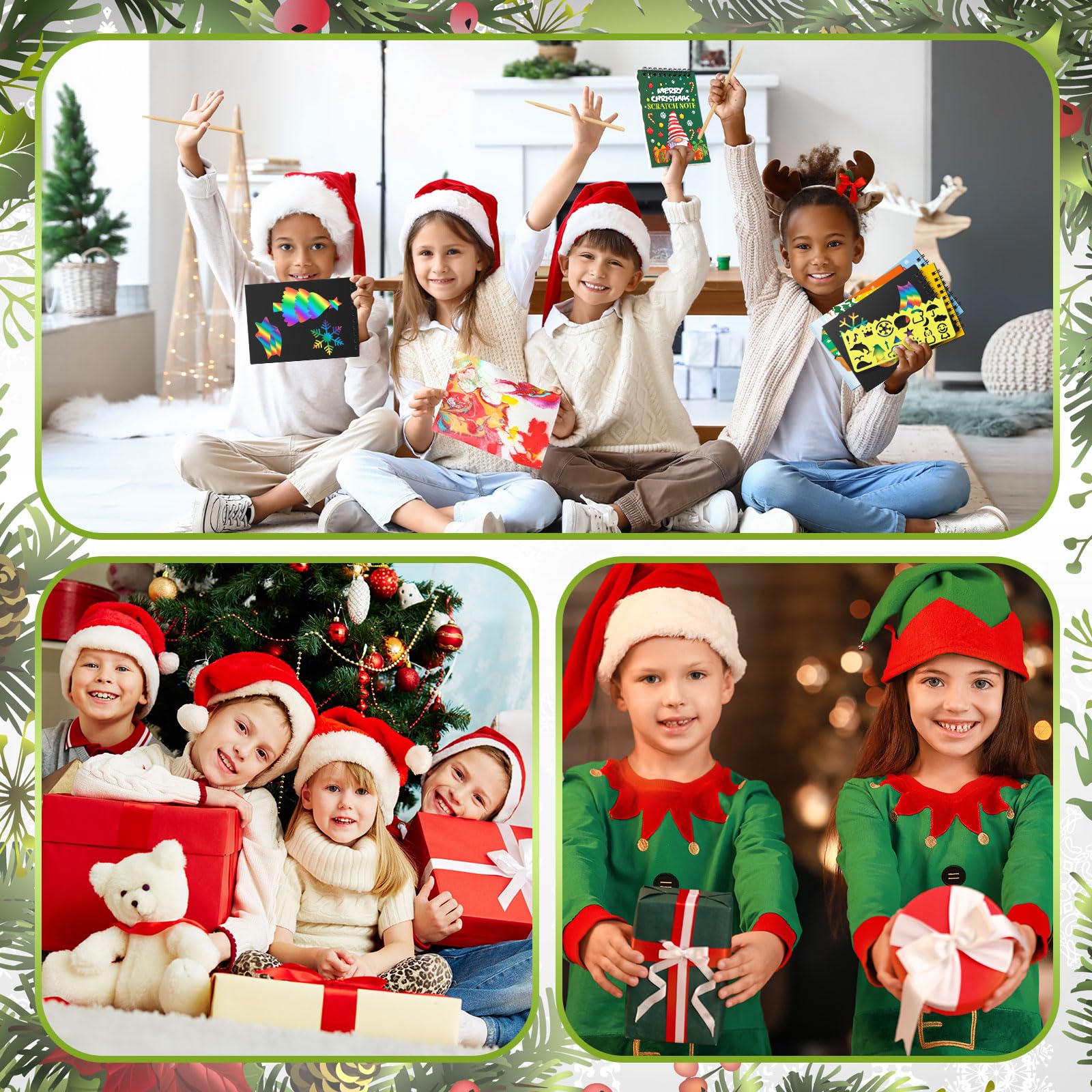 24-Piece Christmas Scratch Art Kit for Kids - DIY Holiday Crafts Notebooks, Mini Coloring Books & Party Favors - Fun School Activities, Birthday Gifts & Christmas Stationery Supplies (Perfect for Classroom Parties, Holiday Crafts & Creative Play)
