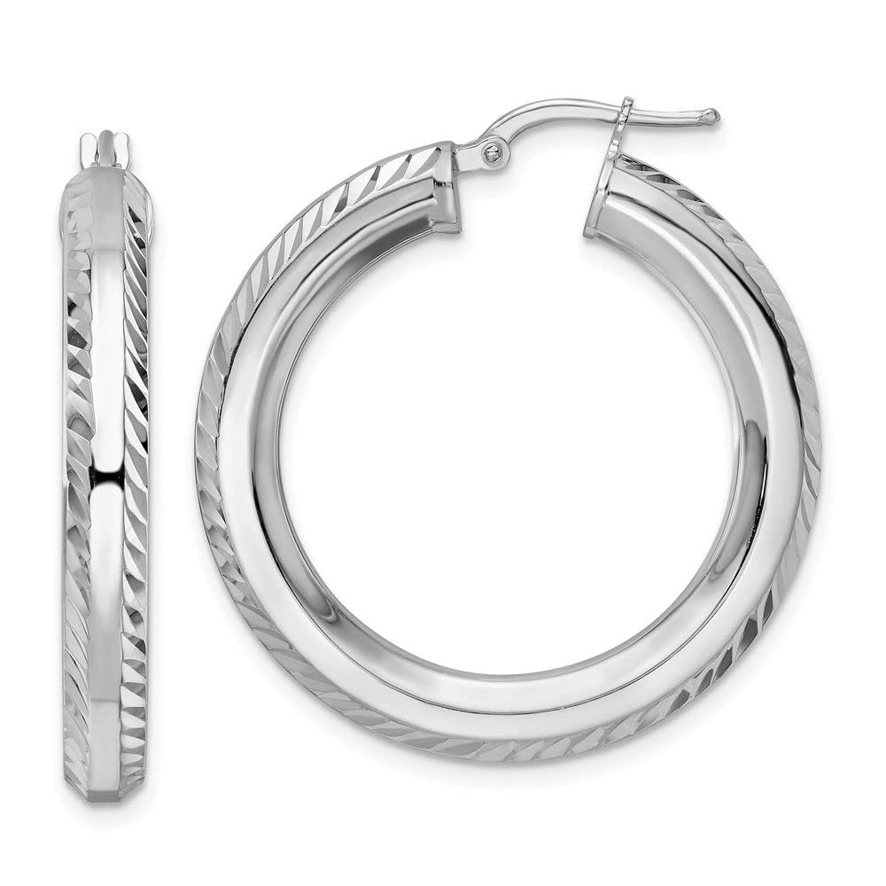 Sterling Silver Rhodium-Plated 5x34mm Shiny-Cut Octagon Tube Hoop Earrings for Women - Elegant Dangle Ear Jewelry for Parties, Weddings & Everyday Wear