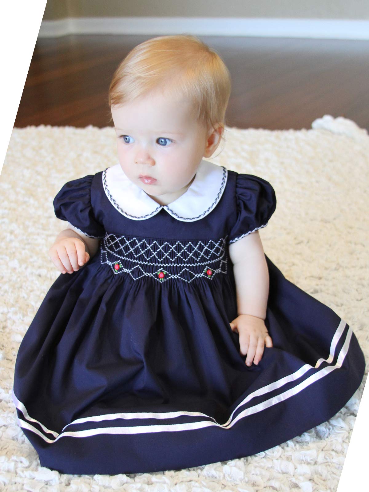 Hand Smocked Baby Girls Special Occasion Dress - Elegant Birthday Party & Heirloom Portrait Outfit for Infants | Perfect for Christenings, First Birthdays & Family Photos