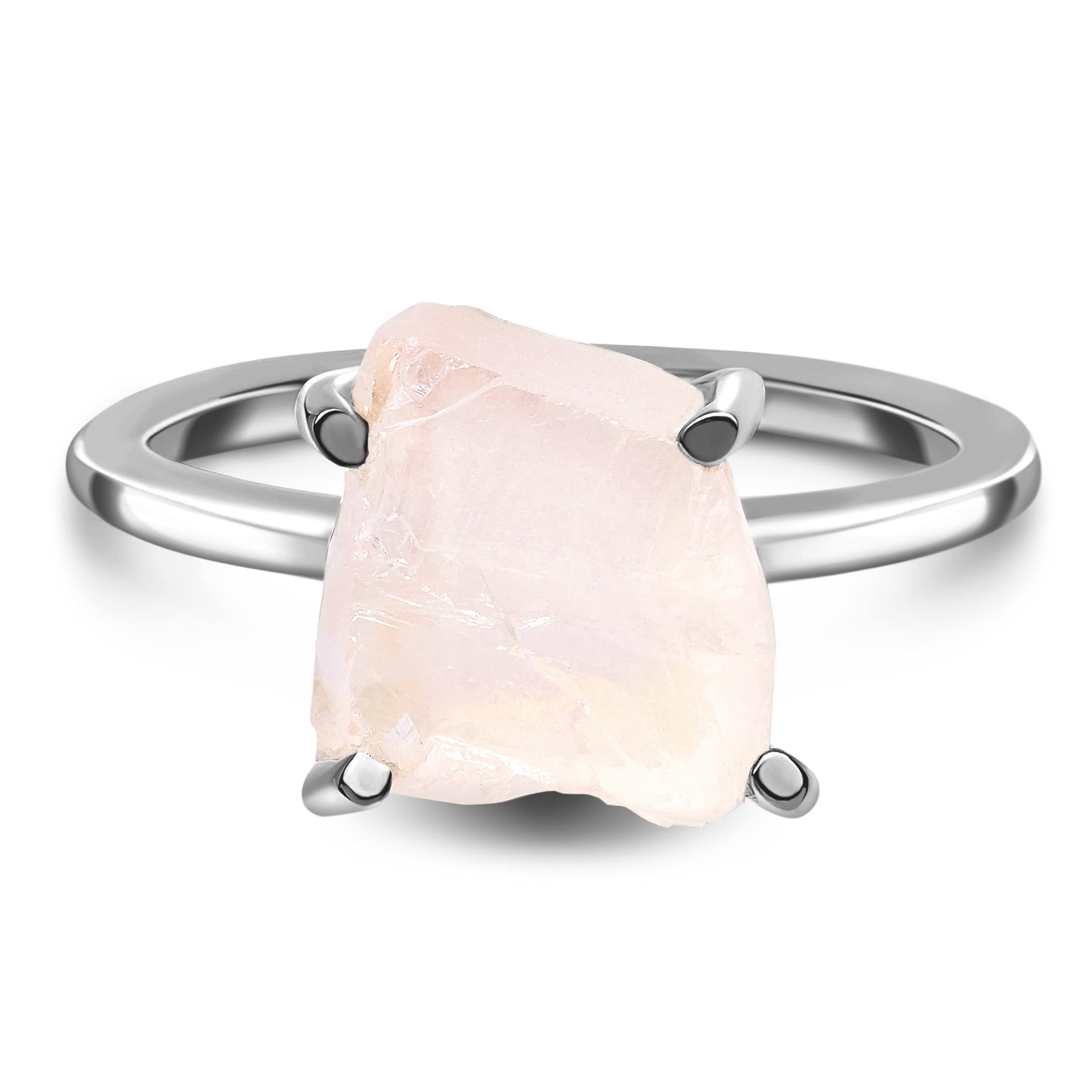Moon Magic - Authentic Moonstone, Amethyst & Rose Quartz Rings in 925 Sterling Silver & 18K Rose Gold - Genuine Raw Crystal Jewelry for Women | Perfect for Everyday Wear, Gifts & Spiritual Healing