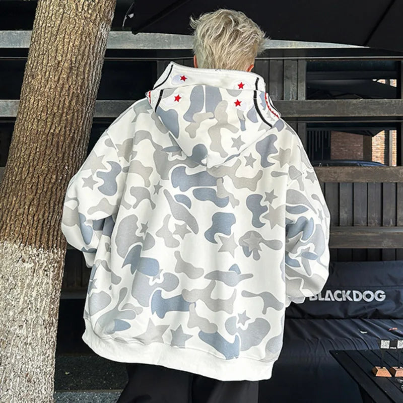 2024 Trendy Men's Double Layer Hoodie with Zipper - Loose Fit Letter Embroidery Sweatshirt | American Style Autumn Fashion | Perfect for Casual Wear, Street Style & Outdoor Activities