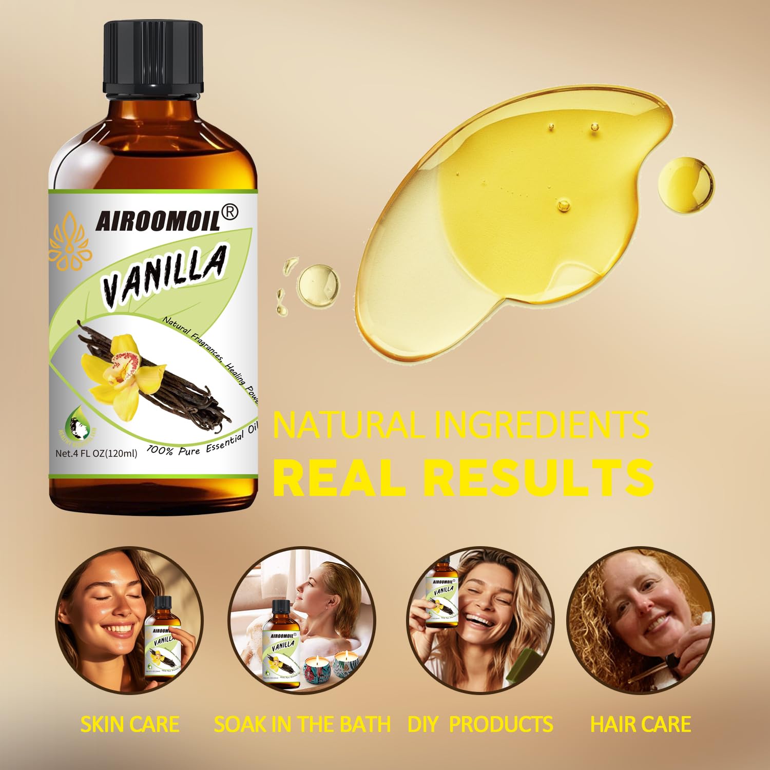 Vanilla Bean Essential Oil - 4 Fl Oz | Warm Scented Aromatherapy Oil for Diffusers, Candles & Skin Care | Relaxing Home Fragrance & DIY Perfume Making