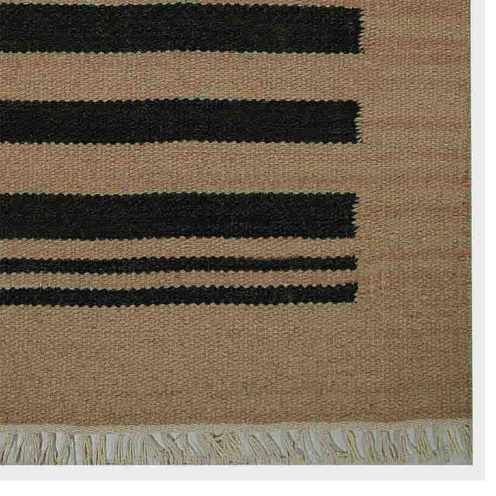 Hand Woven Flat Weave Kilim Wool Eco-Friendly Area Rugs 8'x10' - Rectangle Cream Charcoal Contemporary Low Pile Handmade Rug for Living Room, Bedroom & Dining Room | D00125