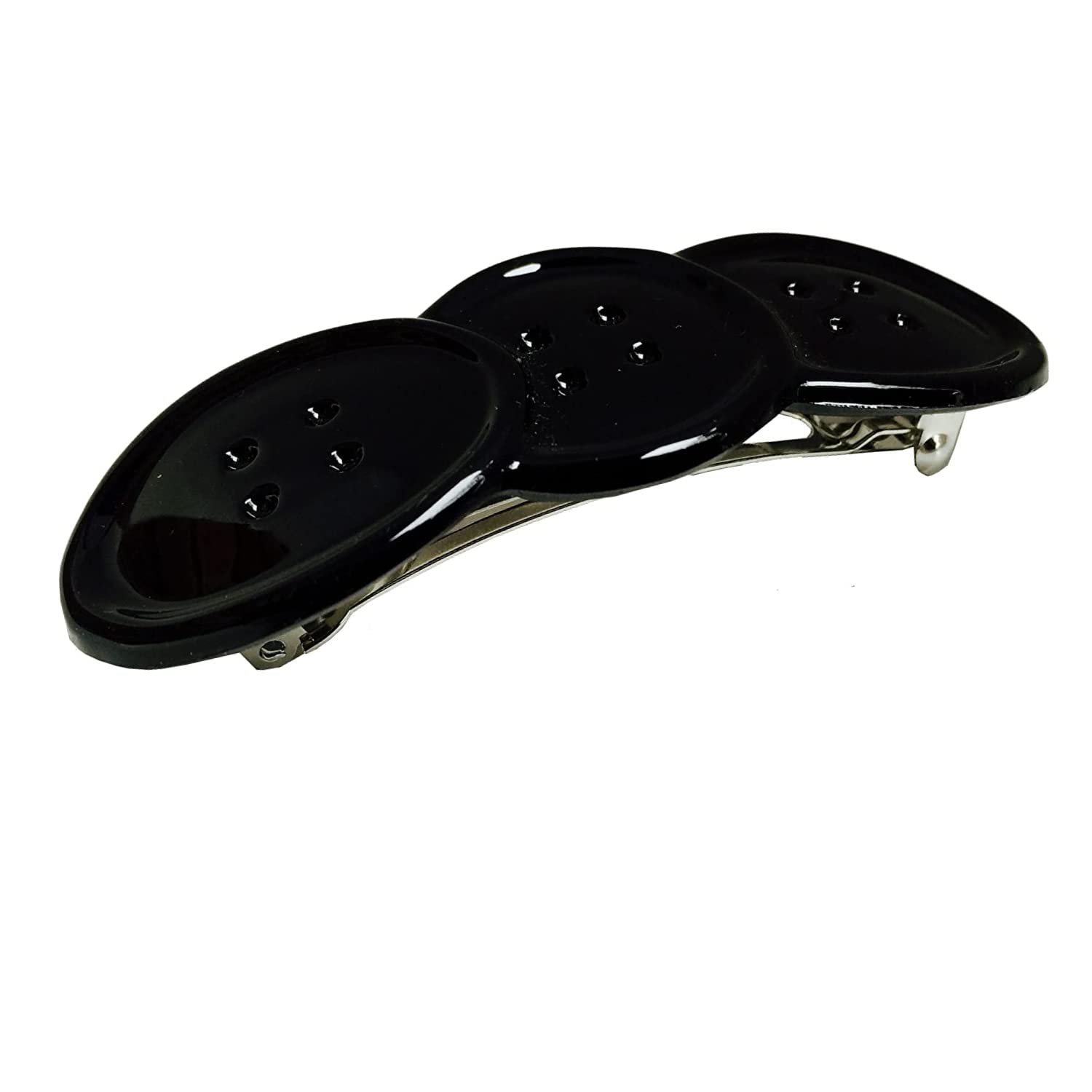 Parcelona French Glossy Black Button Hair Clips - 3 1/4