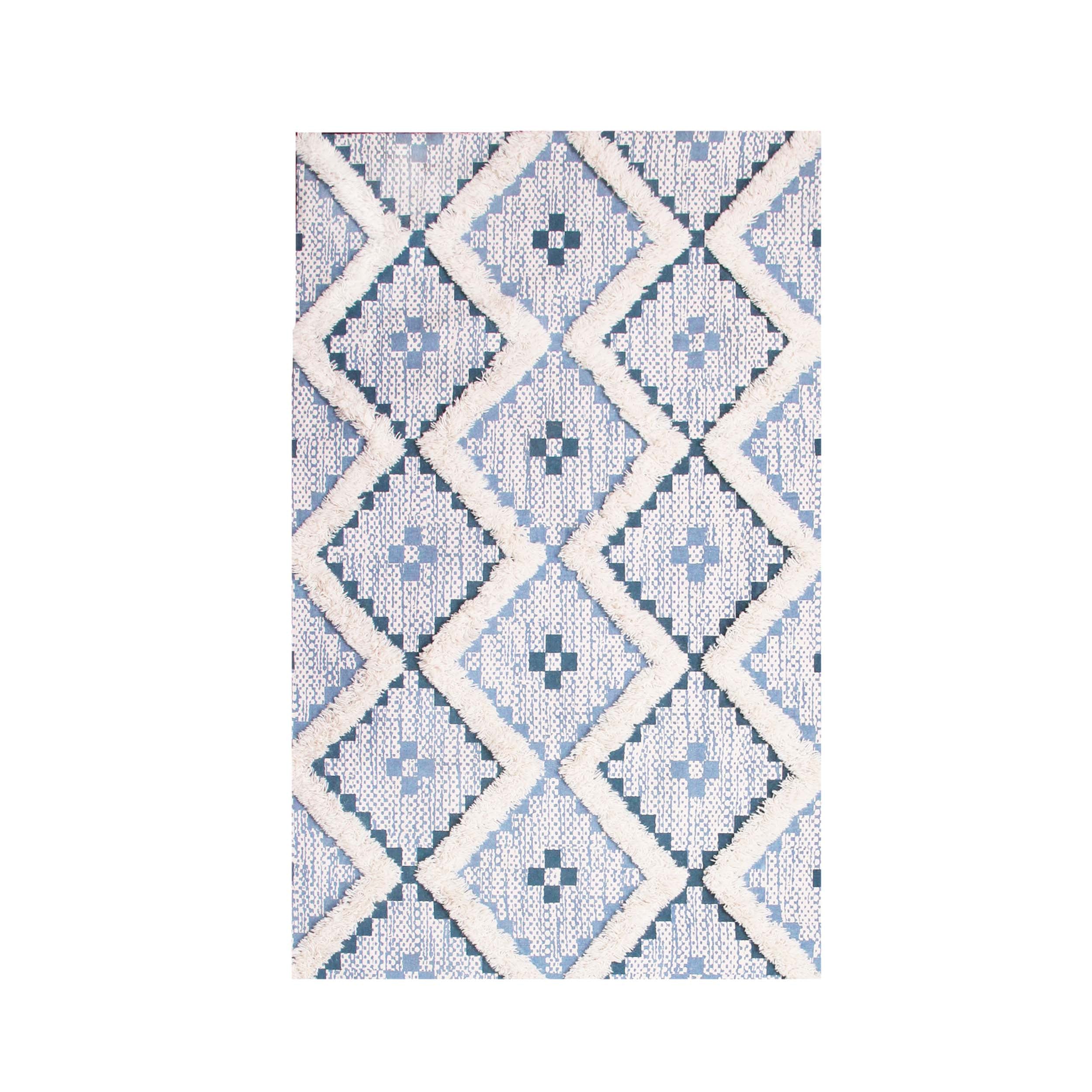 Hand Tufted Cotton Wool Geometric Farmhouse Area Rug - Soft Textured Boho Chic Rug for Living Room, Bedroom, Dining Room Decor