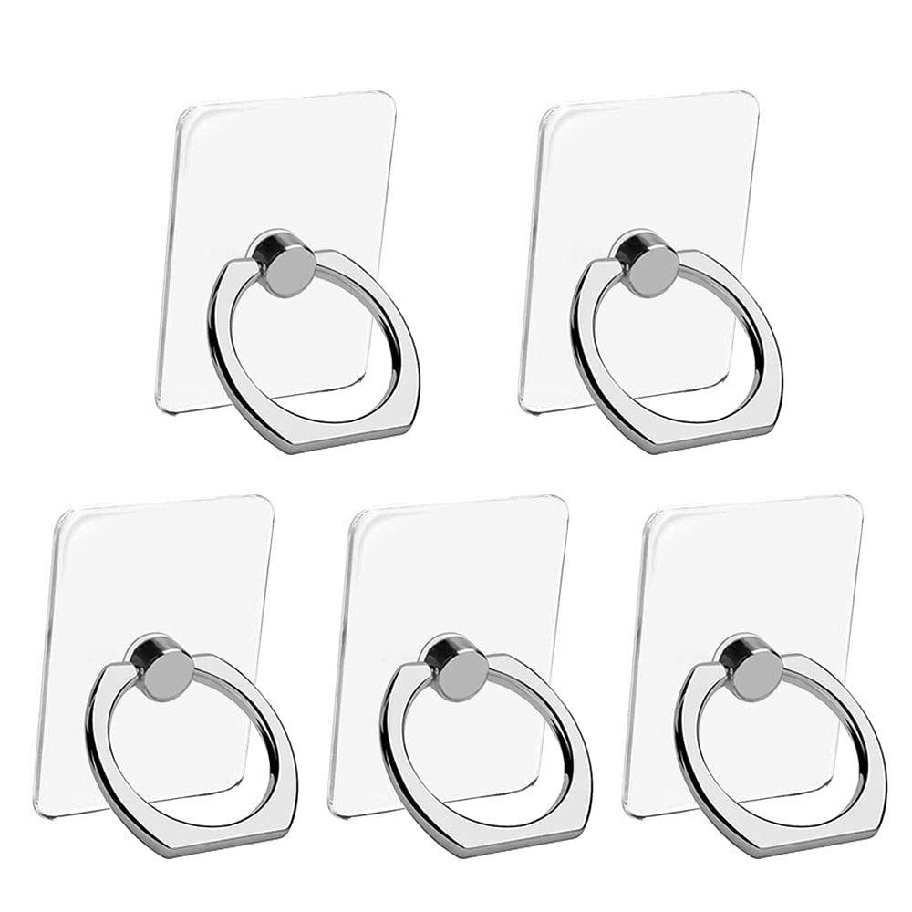 5 Pack Transparent 360° Rotating Phone Ring Holder Stand - Finger Kickstand Grip for iPhone & Smartphones (Square) - Perfect for Hands-Free Viewing, Gaming, and Selfies