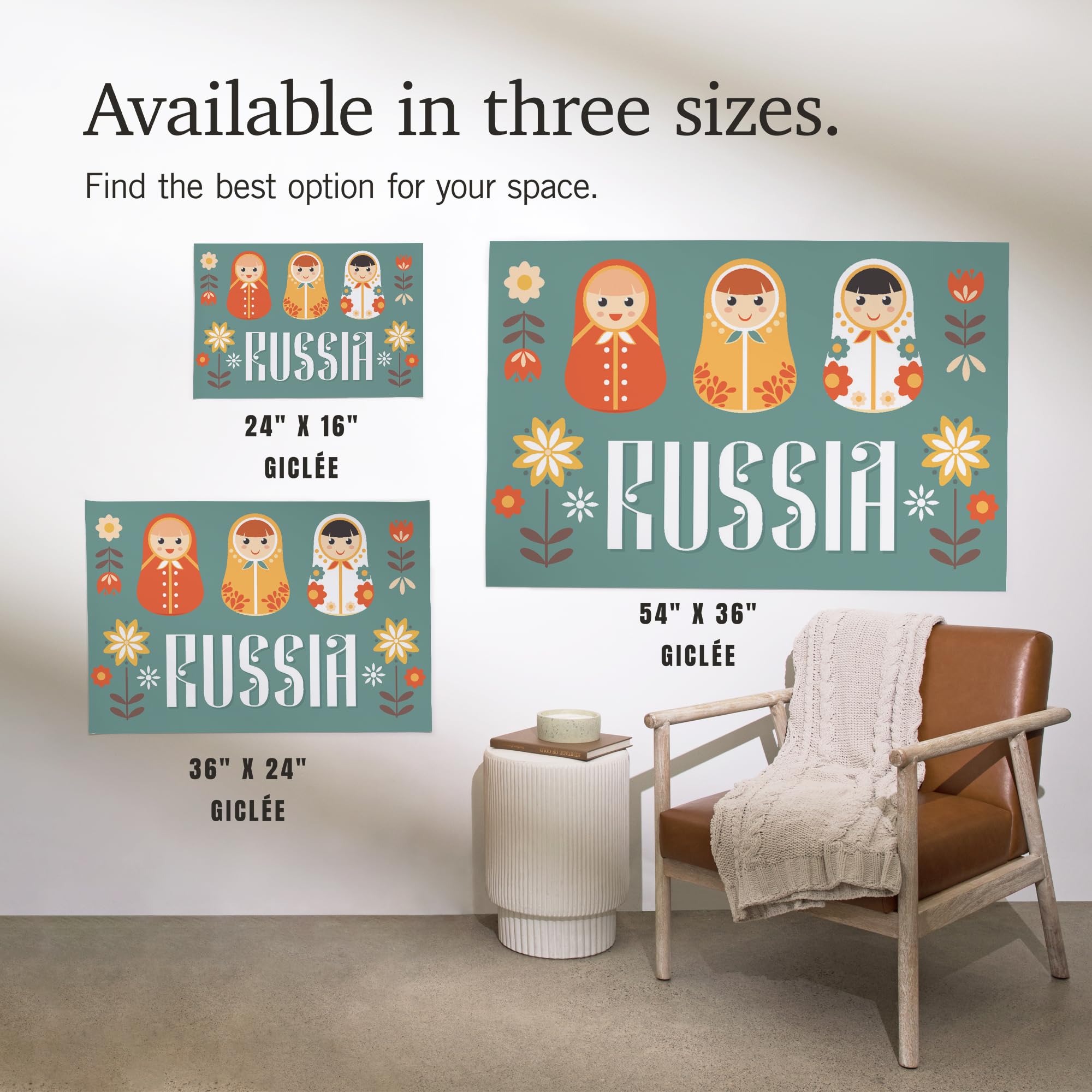 Lantern Press 16x24 Inch Giclee Art Print - Russian Nesting Dolls in Red & Teal Vector Design | Perfect for Home Decor, Office Wall Art & Gift Giving