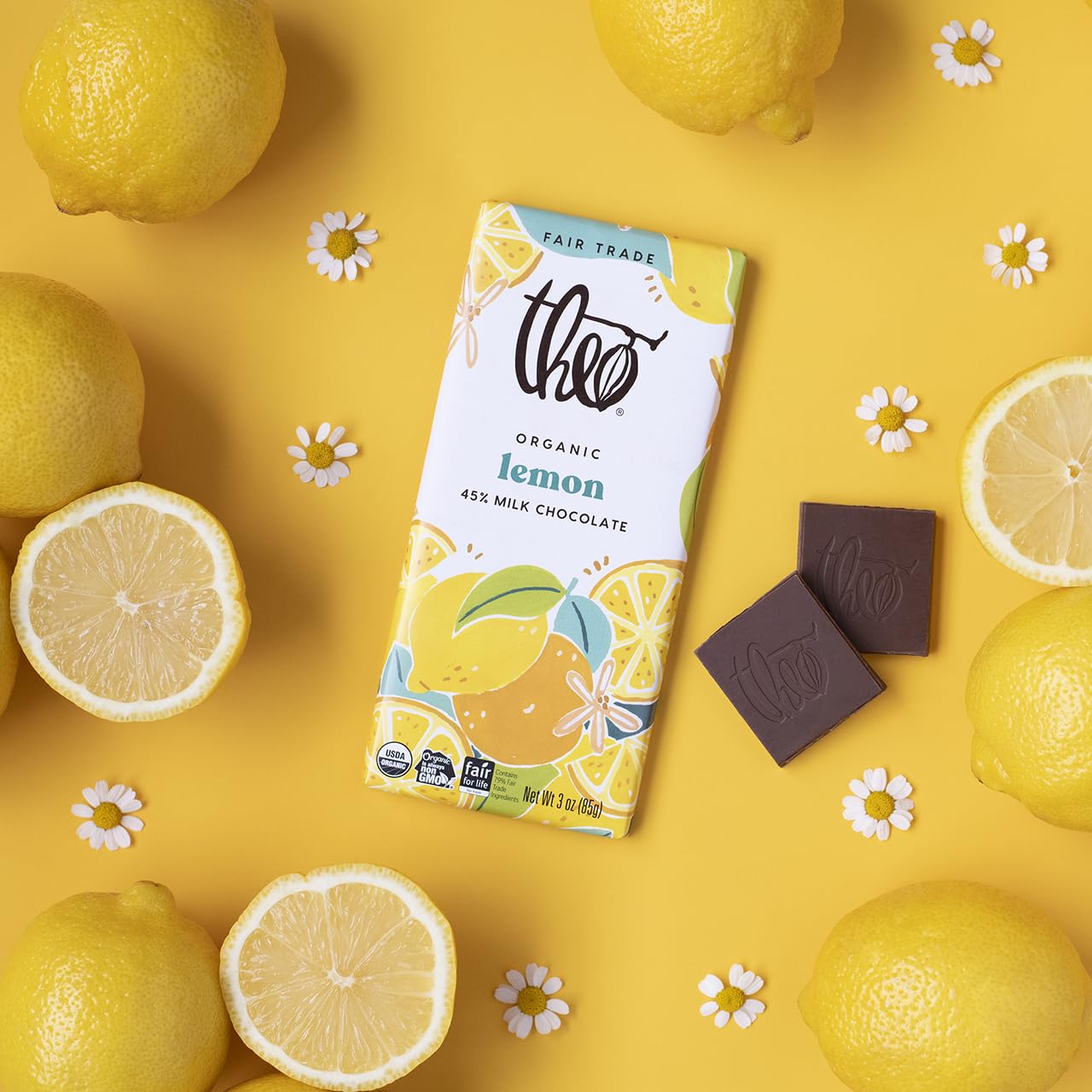 Organic Lemon Milk Chocolate Bar 45% Cacao - Theo Chocolate Spring Limited Edition 6 Pack | Fair Trade Certified | Soy-Free | Perfect for Easter Gifts, Spring Celebrations & Chocolate Lovers