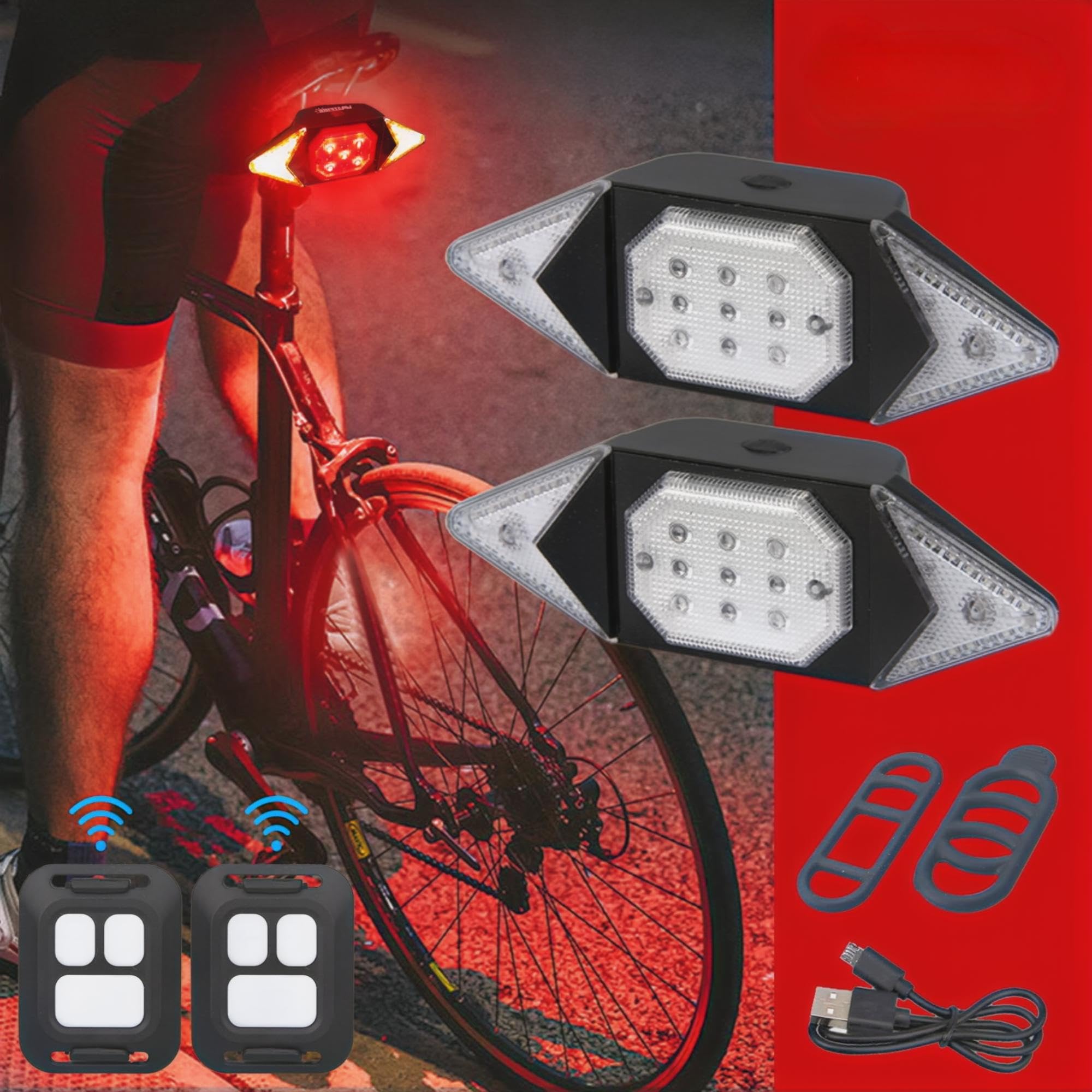 Rechargeable Bike Turn Signals & Rear Bike Lights - Waterproof LED Bicycle Indicators for Night Riding Safety (2024 Bike Accessories) - Perfect for Commuting, Mountain Biking & Urban Cycling