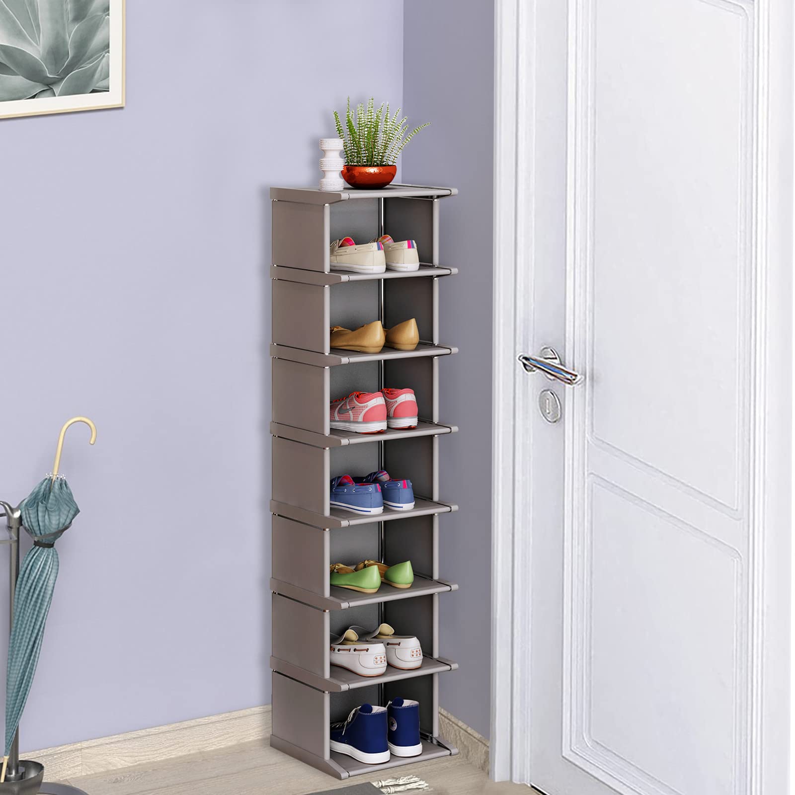 8-Tier Vertical Shoe Rack - Space Saving Narrow Shoe Storage Organizer for Entryway, Closet & Hallway | Sturdy Shoe Shelf for Small Spaces & Apartment Living