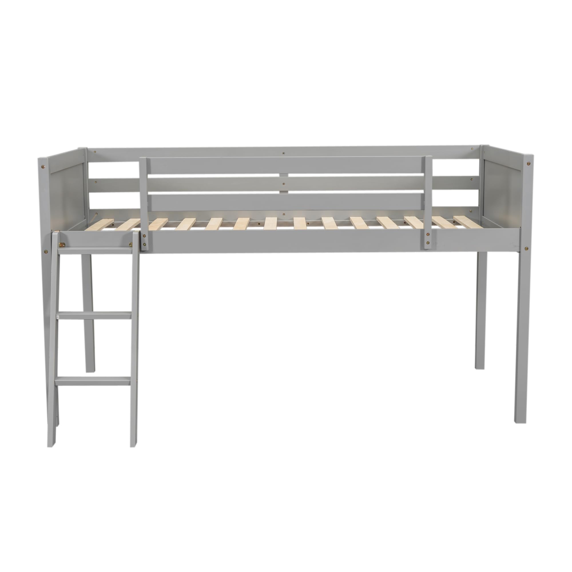 Harper & Bright Designs Twin Low Loft Bed for Kids - Sturdy Wood Frame with Ladder & Safety Guardrails - Perfect for Small Rooms, Dorms, or Shared Spaces - Gray (Twin Size, Ideal for Girls, Boys & Teens)