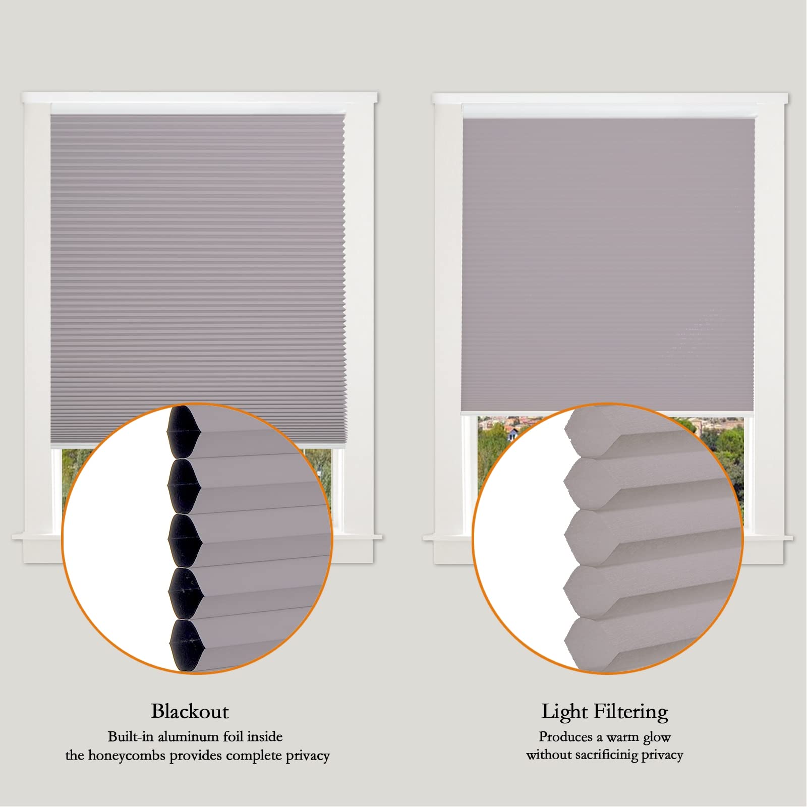Custom Size Blackout Cellular Shades - Cordless UV Protection Waterproof Honeycomb Window Blinds for Home, Kitchen & French Doors | Perfect for Bedrooms, Living Rooms & Home Offices (Lilac)