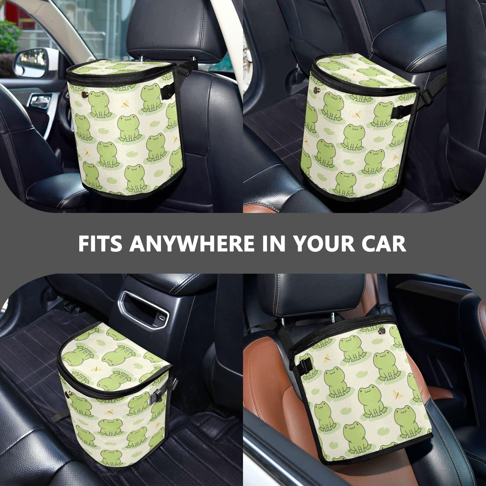 Leak-Proof Car Trash Can with Lid - Cute Frog Design Hanging Car Organizer for Front & Back Seat | Portable Car Garbage Bin for Road Trips, Commuting & Family Travel