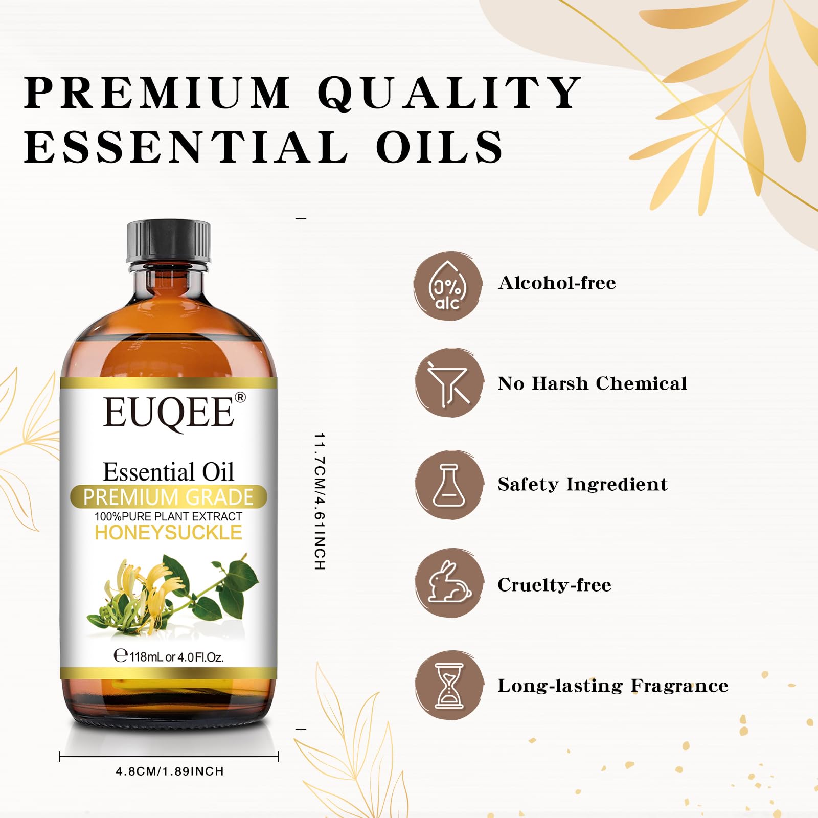 Pure Honeysuckle Essential Oil 4oz (118ml) - Premium Grade with Glass Dropper for Aromatherapy, Diffusers, DIY Soap & Candle Making - Relaxing & Uplifting Scent for Home Spa & Wellness