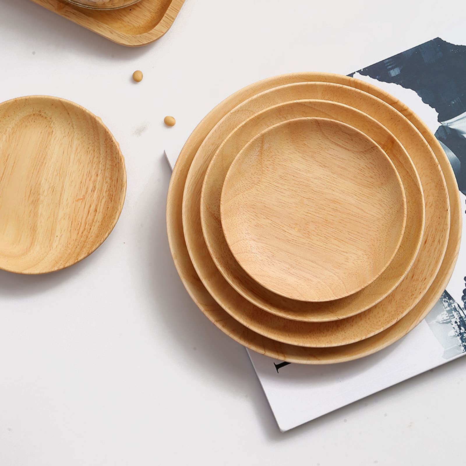 Myuilor Acacia Wood Dinner Plates Set of 3 - 6/8/10 Inch Round Wooden Plates for Dining, Snacks & Appetizers - Handcrafted, Lightweight & Easy Clean - Perfect for Restaurants, Picnics & Home Decor
