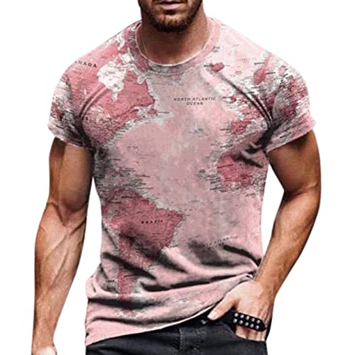 Vintage Distressed Printed Men's Dress Shirt - Short Sleeve Retro Blouse with Map Design | Perfect for Casual Wear, Office Outfits & Street Style Fashion