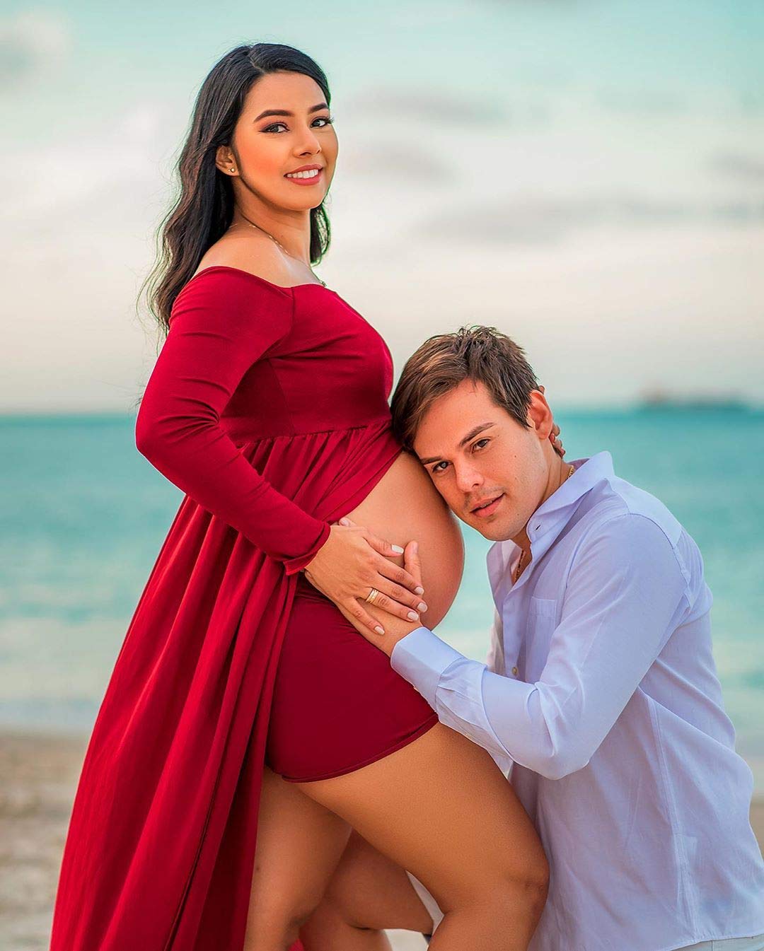 ZIUMUDY Maternity Maxi Chiffon Photography Dress - Elegant Split Front Gown for Pregnancy Photoshoot, Baby Shower & Special Occasions