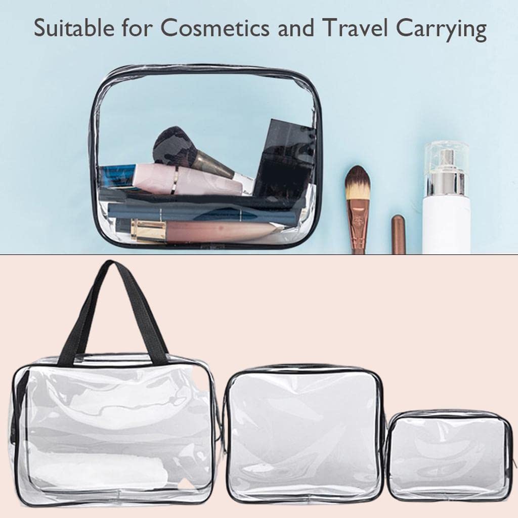3 Pack Waterproof Clear Makeup Bags - Travel Cosmetic Organizer Pouch for Toiletries, Makeup Brushes & Accessories (Black) | Perfect for Gym, Beach & Everyday Use