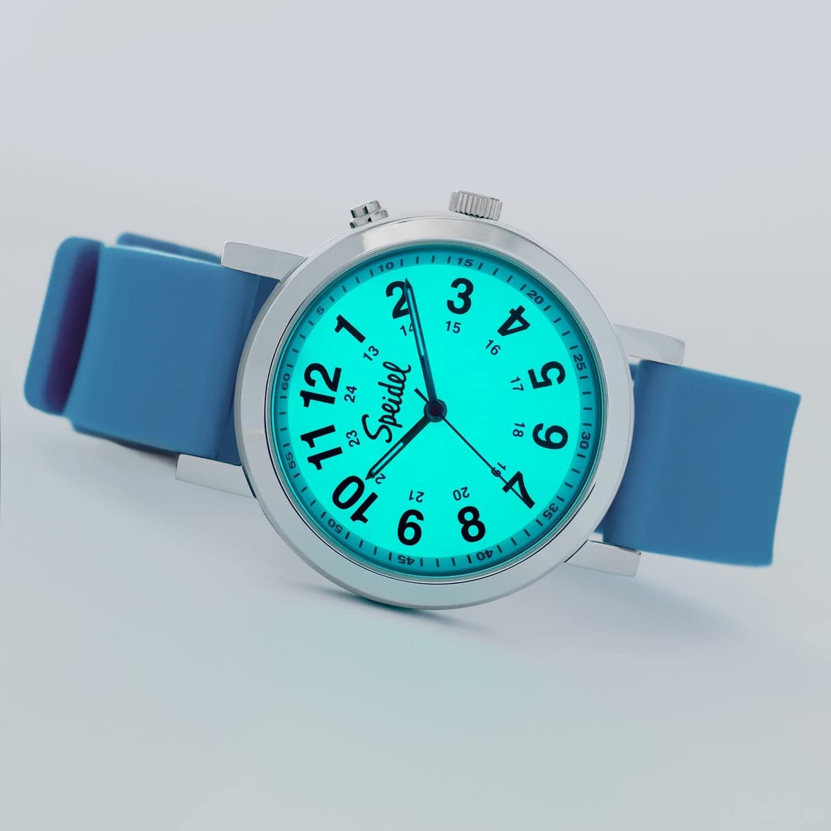 Speidel Glow Scrub Watch with Electroluminescent Dial - Water Resistant 3ATM for Nurses, Doctors & Students - Engraved Blue Watch for Night Shifts & Low Light Conditions