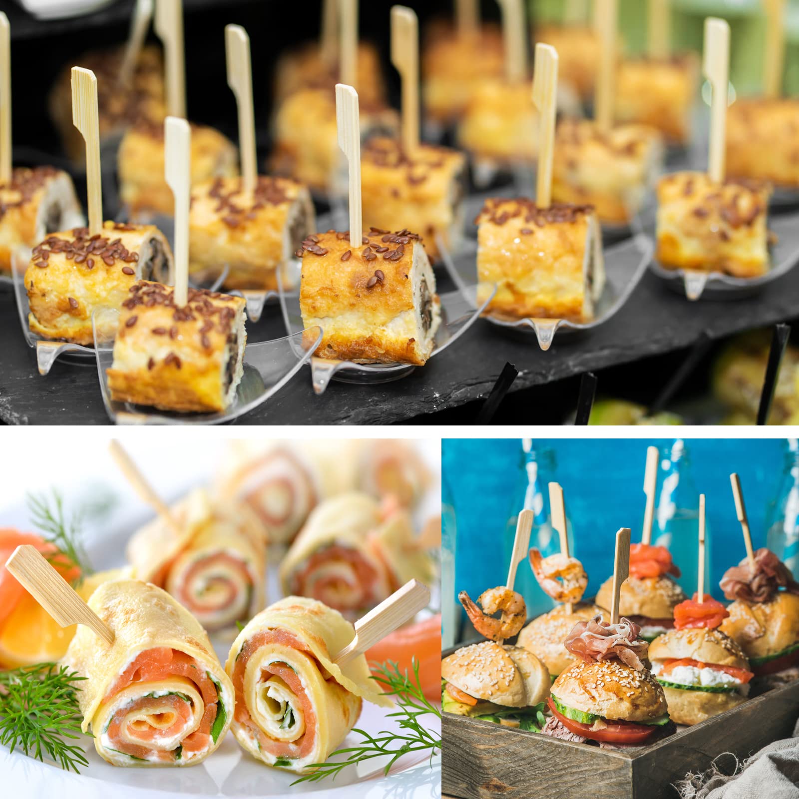 200 PCS Natural Bamboo Skewers 4.7 Inch - Appetizer Toothpicks, Cocktail Picks for Fruit Kabobs, Sausage BBQ, Charcuterie Board - Perfect for Party Snacks, Grilling, Picnics & Home Entertaining