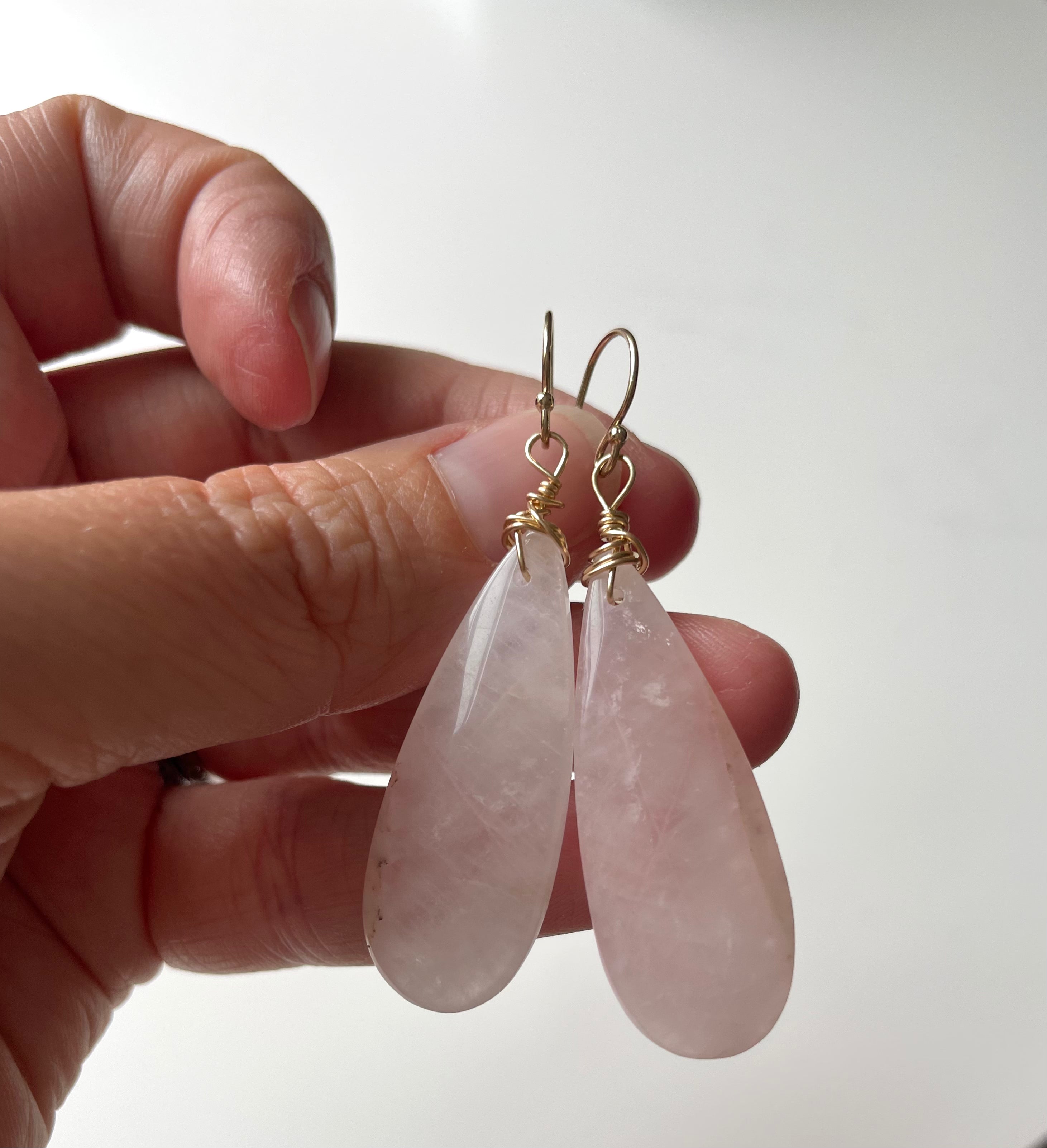 Rose Quartz Dangle Earrings - 14K Gold Filled Hoop Earrings for Women | Elegant Boho Jewelry for Everyday Wear & Special Occasions