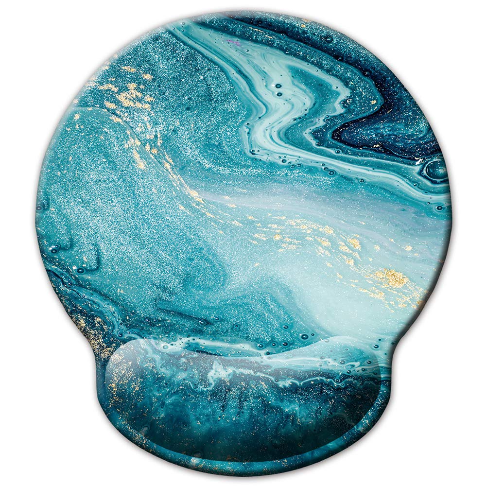 ITNRSIIET Extra Large Gaming Mouse Pad (30% Bigger) with Gel Wrist Support - Non-Slip PU Base & Lycra Surface - Ergonomic Computer Mouse Mat for Office, Home & PC Gaming - Blue Marble Gold Design | Perfect for Long Work Sessions & Competitive Gaming