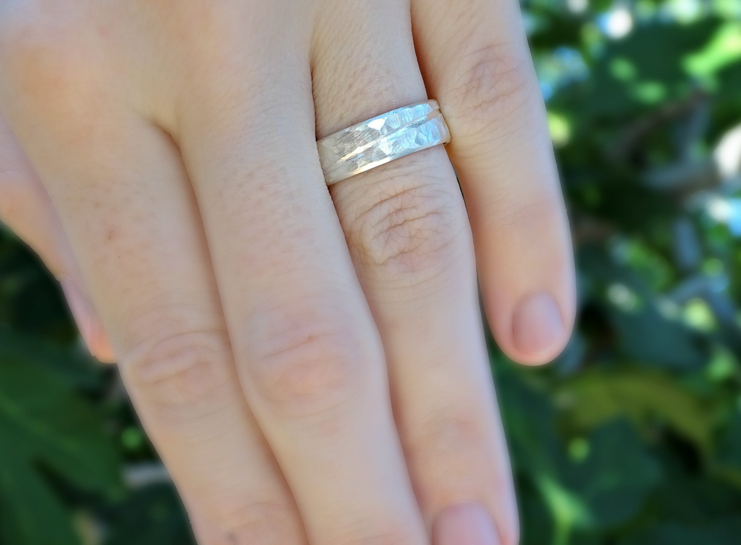 Rustic Wave Silver Ring for Men - Ocean Inspired Hammered Wedding Band - Unique Wide Mens Ring for Beach Weddings & Everyday Wear