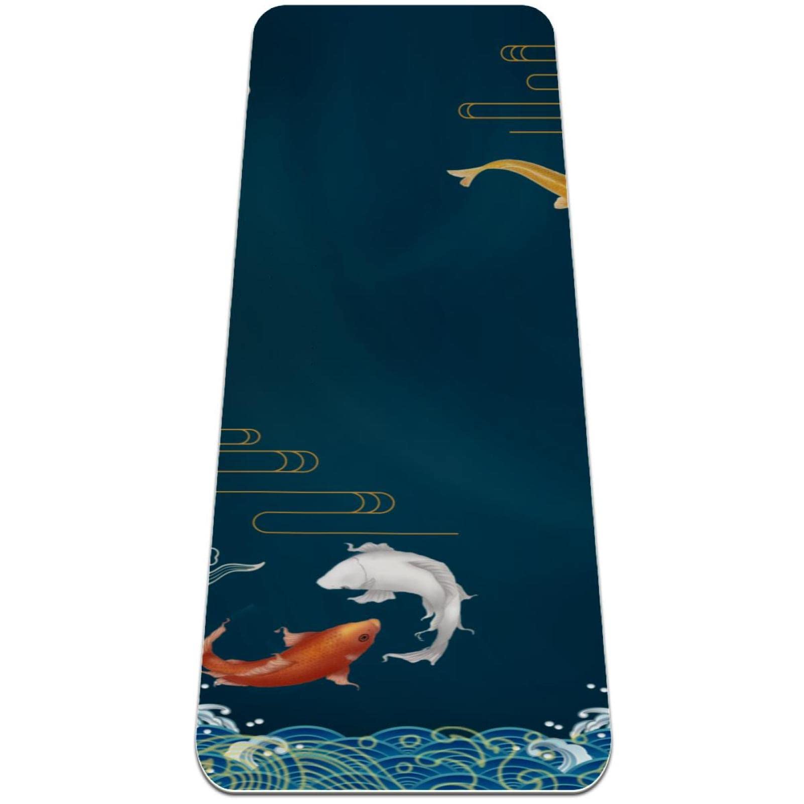 Premium Non-Slip Thick Yoga Mat for Women - Extra Cushioning Workout & Exercise Mat with Japanese Cloud Blue Waves Koi Design - Perfect for Home Yoga, Pilates, Gym Fitness & Meditation Sessions
