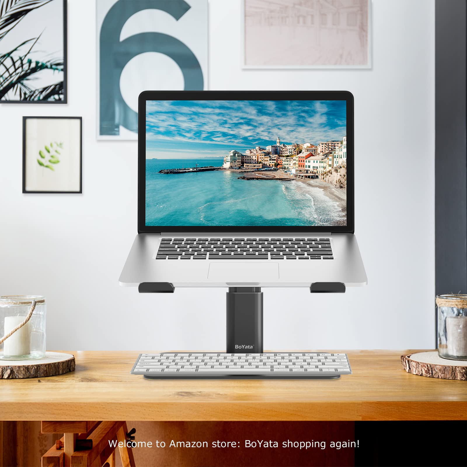 BoYata Ergonomic Aluminum Laptop Stand - Height Adjustable Computer Holder for MacBook Pro/Air, Dell, Lenovo, HP, Samsung, and More 11-17