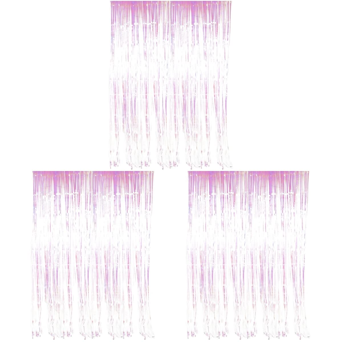 SOIMISS 3pcs Metallic Fringe Curtains for Birthday Wedding Party Decor - 1x2M Colorful Shimmer