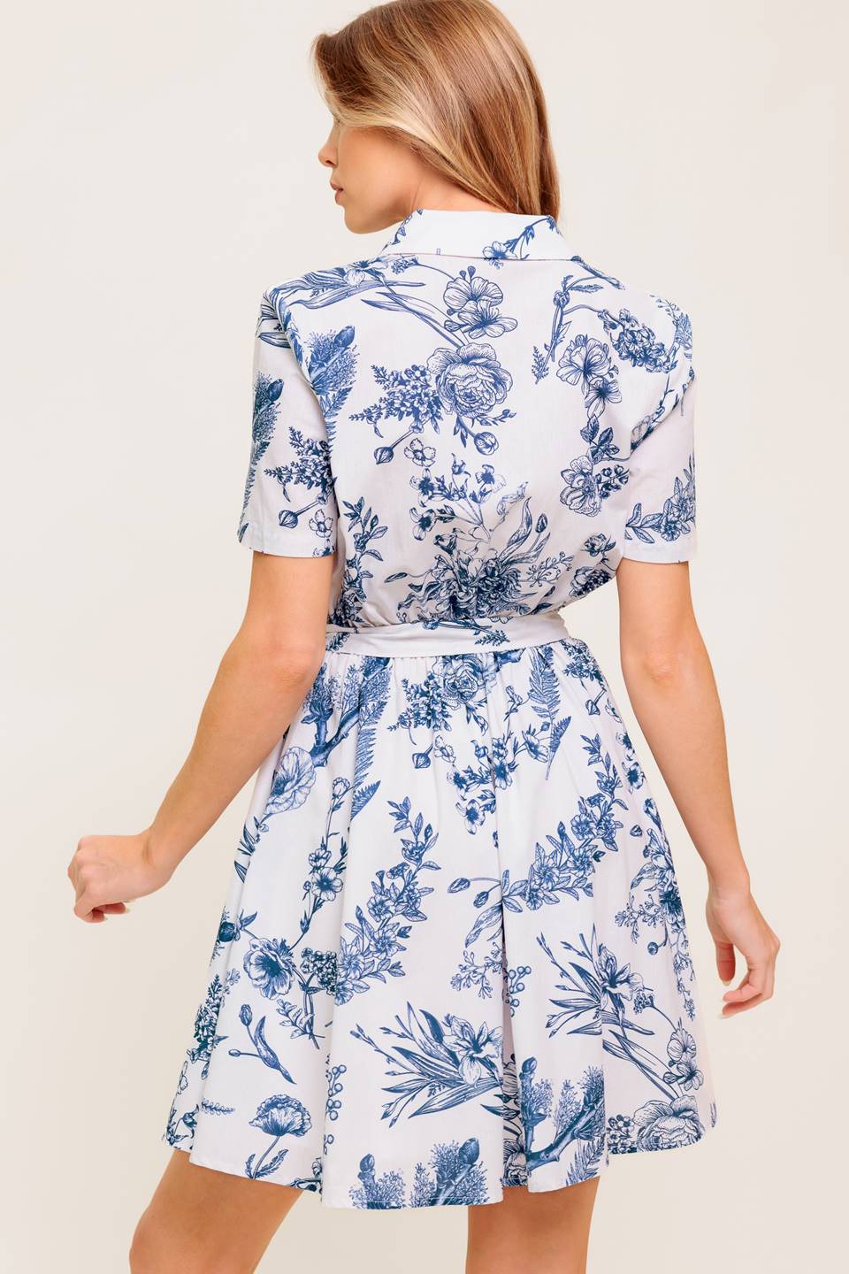 Blue Willow Charm Mini Shirt Dress - Stylish Floral Print Casual Summer Dress for Women | Perfect for Beach, Picnic, and Date Night Outfits