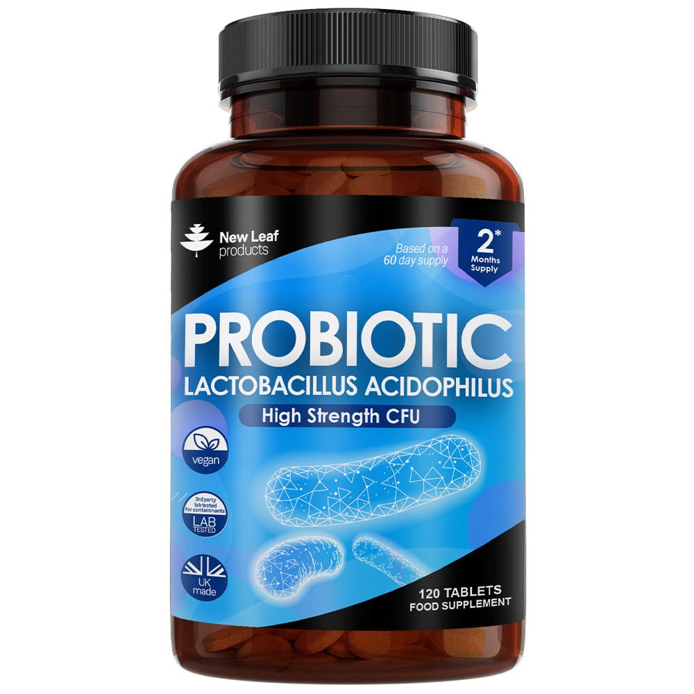 High Strength Acidophilus Probiotic Tablets for Digestive & Gut Health - Vegan, GMO-Free, Gluten-Free, Lactobacillus Probiotic Supplement - UK Made, 120 Tablets | Supports Immune System & Digestive Balance for Daily Wellness