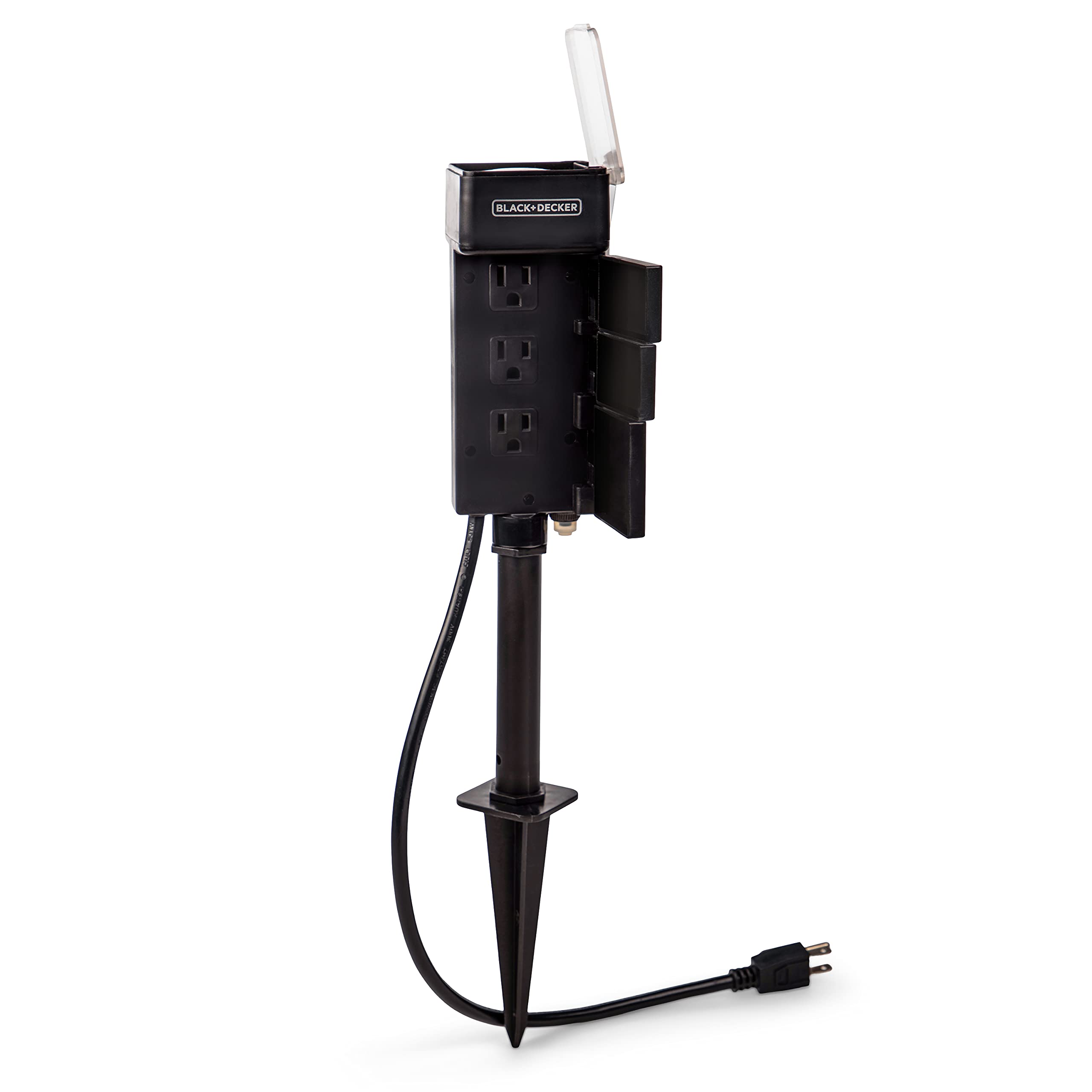 BLACK+DECKER Outdoor Waterproof Garden Timer Stake with 6 Grounded Outlets - 30-Minute Interval Timer for Lights & Power Tools - Heavy Duty Outdoor Power Stake with Overload Protection - Perfect for Landscape Lighting, Holiday Decorations & Irrigation Systems
