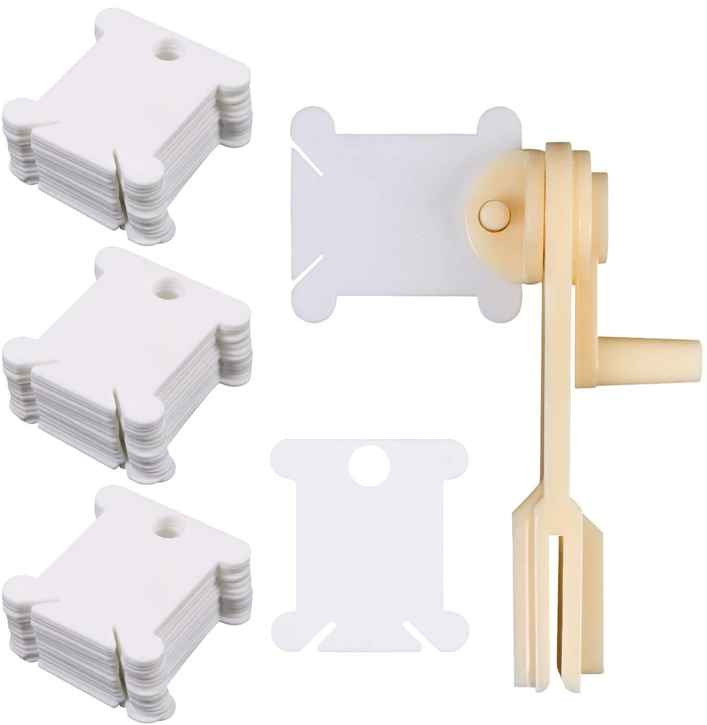 UNIME 240-Piece Plastic Floss Bobbins Set with Floss Bobbin Winder - Embroidery Floss Organizer for Cross-Stitch, Sewing & Craft Thread Storage - White - Perfect for DIY Projects, Needlework & Handmade Gift-Making