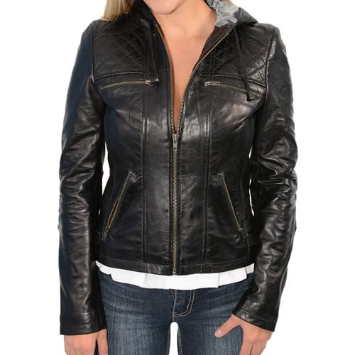 Milwaukee Leather SFL2810 Women's Black Scuba Style Fashion Leather Jacket with Drawstring Hoodie - Stylish Outerwear for Casual Wear, Night Out & Motorcycle Riding