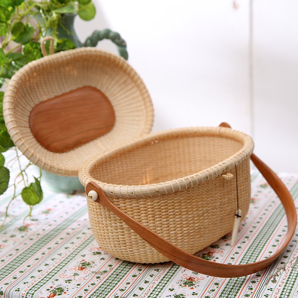 Elegant Nantucket Clutch & Evening Bag - Handwoven Cane-on-Cane Weave Oval Basket Tote with Brocade Lining | Perfect for Beach Vacations, Weddings, and Summer Outings