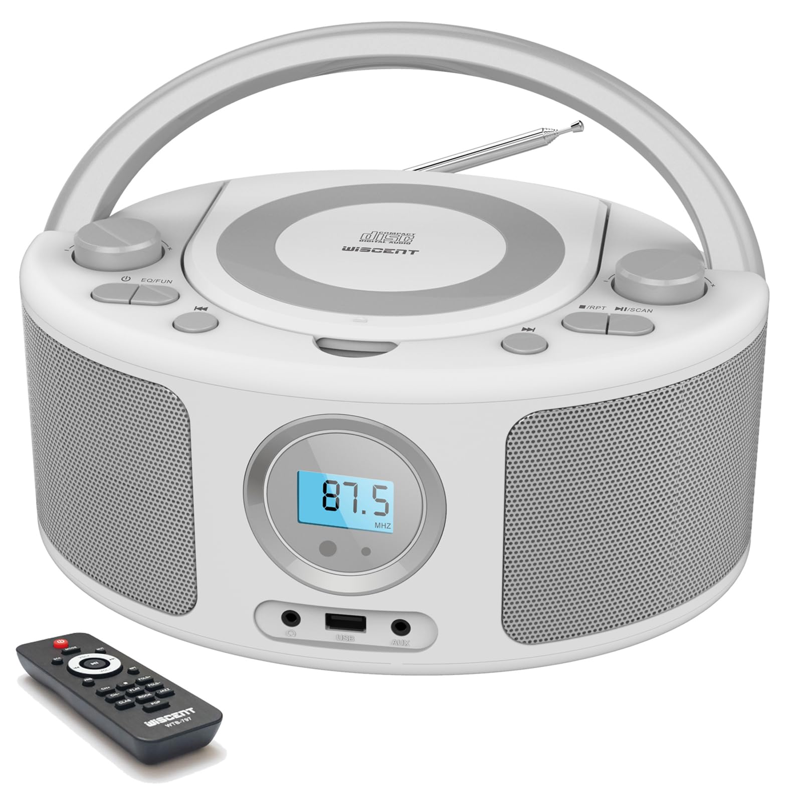 Portable CD Player Boombox with Bluetooth, FM Radio & Remote Control - USB/AUX Input, CD-R/CD-RW/MP3/WMA Playback, AC/Battery Powered (WTB-791) - Perfect for Home, Office, Travel & Outdoor Use