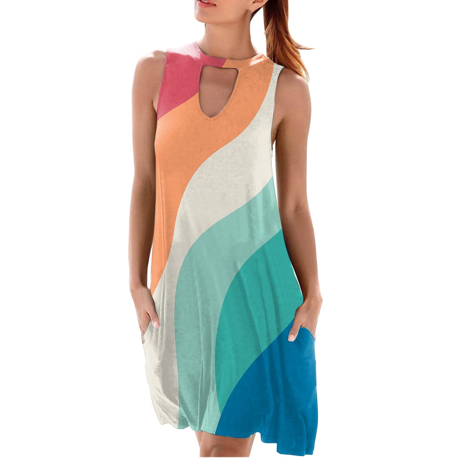 Stylish Women's Summer Beach Dress - Sleeveless Flowy Casual Dress with Trendy Neckline | Plus Size & Regular Sizes | Perfect for Beach Vacations, Pool Parties & Summer Outings