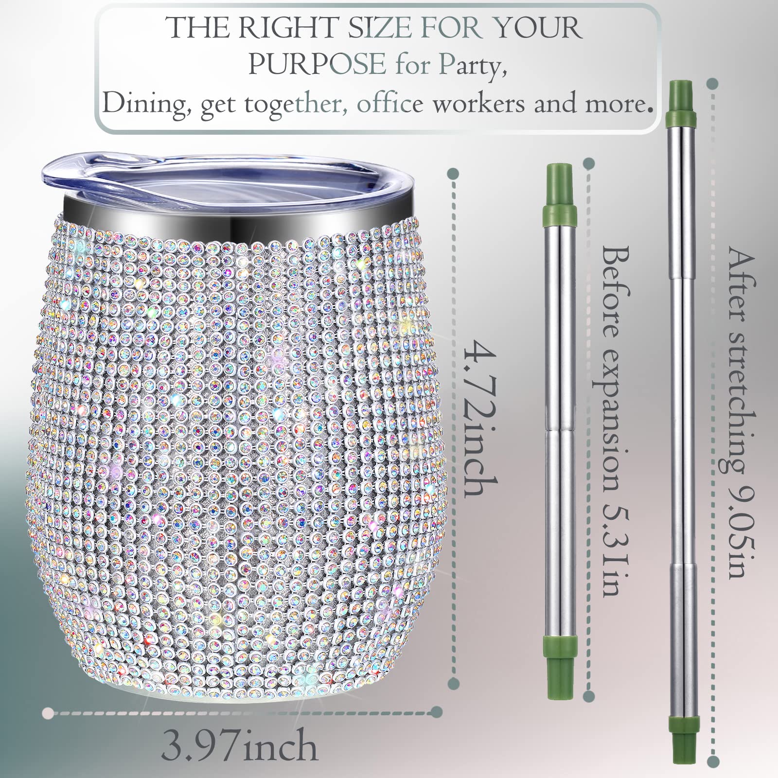 Sparkling Diamond Rhinestone Wine Tumbler Set - Glitter Champagne Glass with Straw & Cleaning Brush for Coffee, Cocktails, Parties (AB Color, 1 Set) - Perfect for Bachelorette Parties, Bridal Showers & Girls Night Out