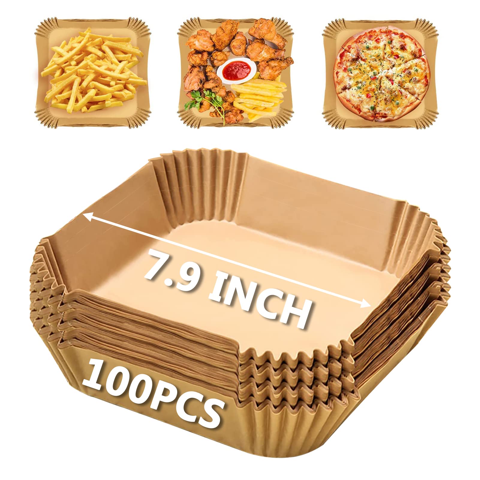 7.9 Inch Square Air Fryer Disposable Paper Liners - 100 PCS Non-Stick Parchment Sheets, Oil Resistant & Food Safe Baking Paper for Roasting, Microwaving - Perfect for Air Fryers, Toaster Ovens & Microwave Cooking