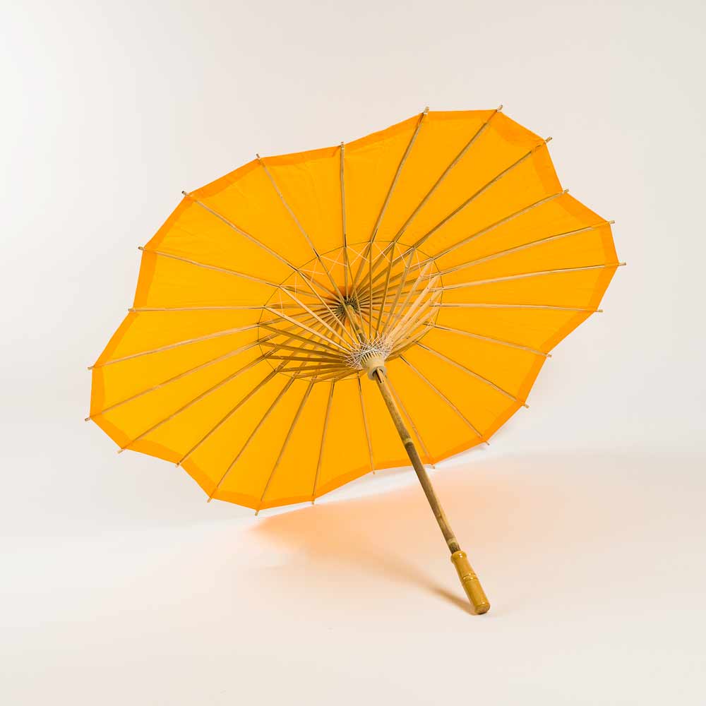 32 Orange Paper Parasol Umbrella - Scallop Blossom Design with Elegant Wooden Handle for Hawaiian Luau Party, Wedding Decor, Photo Props & Tropical Themed Events