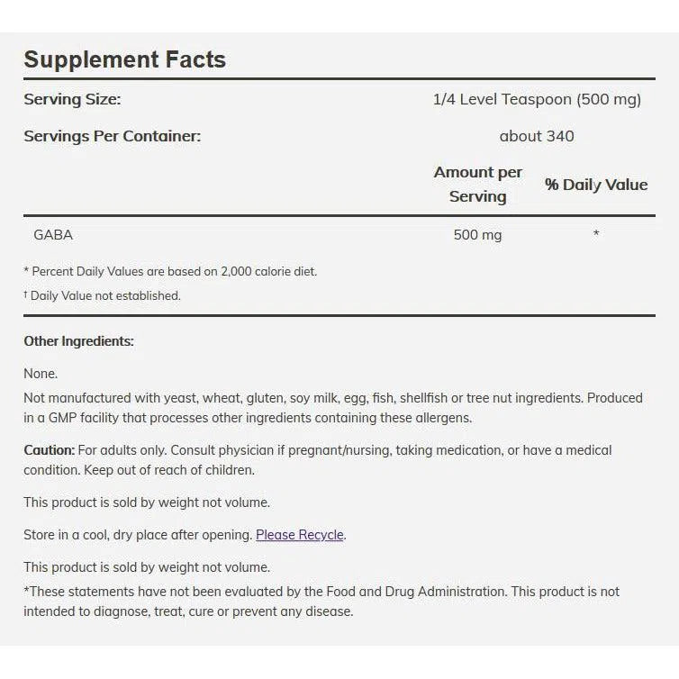 Premium GABA Powder 733739002150 for Stress Relief & Better Sleep - Natural Relaxation Supplement for Anxiety, Focus & Calm