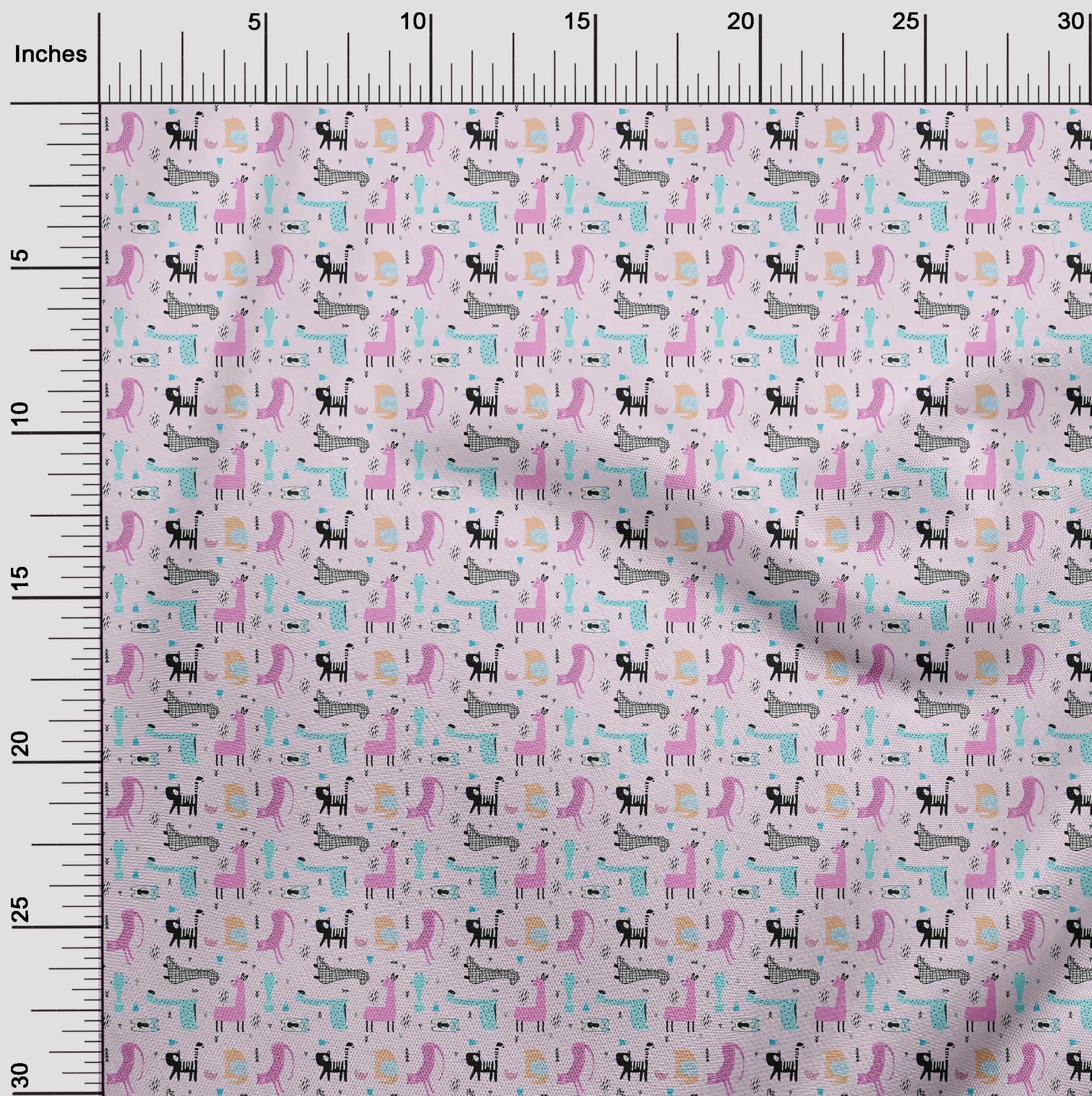 oneOone Rayon Light Pink Fabric with Kids Animal Print - 56 Inch Wide for DIY Clothing, Sewing Supplies by The Yard | Perfect for Kids Apparel, Quilting & Craft Projects