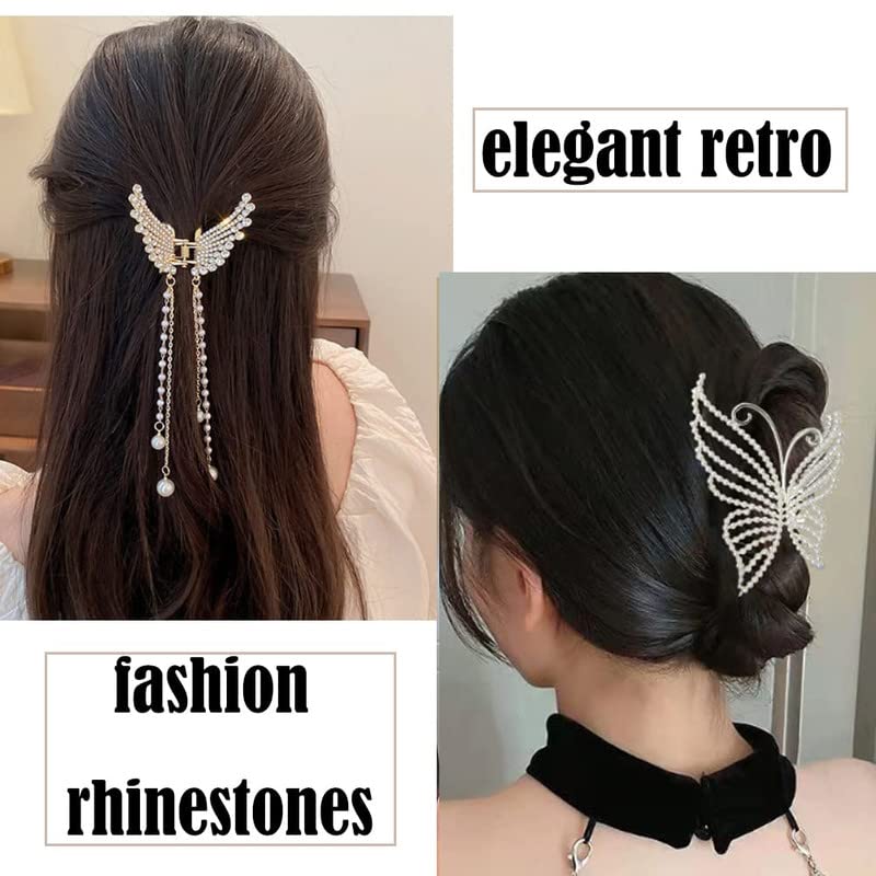 SHIDARA 1 Pack Rhinestone Butterfly Hair Clips - Sparkling Pearl Embellished Metal Hairpins for Women & Girls with Thick Hair | Non-Slip Strong Hold Hair Accessories for Parties, Weddings & Everyday Wear