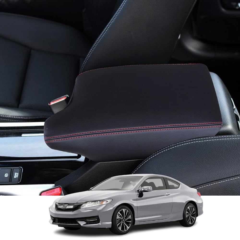 Premium Leather Center Console Cover for Honda Accord 2013-2017 - Waterproof & Anti-Scratch Armrest Protector with Red Stitching | Custom Interior Accessories for Enhanced Comfort & Style