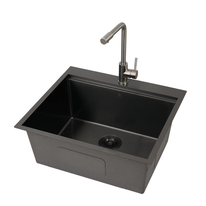 STARSTAR 25 x 22 x 10 Inch 304 Stainless Steel Single Bowl Kitchen Sink with Grid, Wooden Cutting Board, Colander & Strainer Basket - Perfect for Home, Office, Bar, Laundry or Outdoor Use
